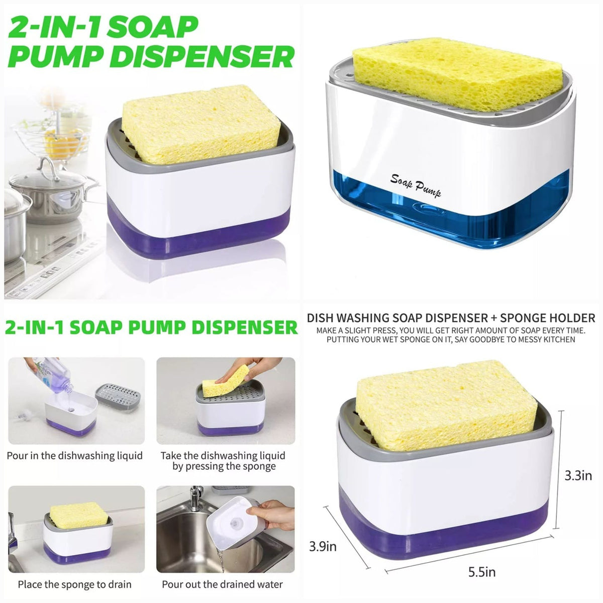 2-in-1 Soap Pump with Sponge Holder – Sink Ko Rakhe Saaf