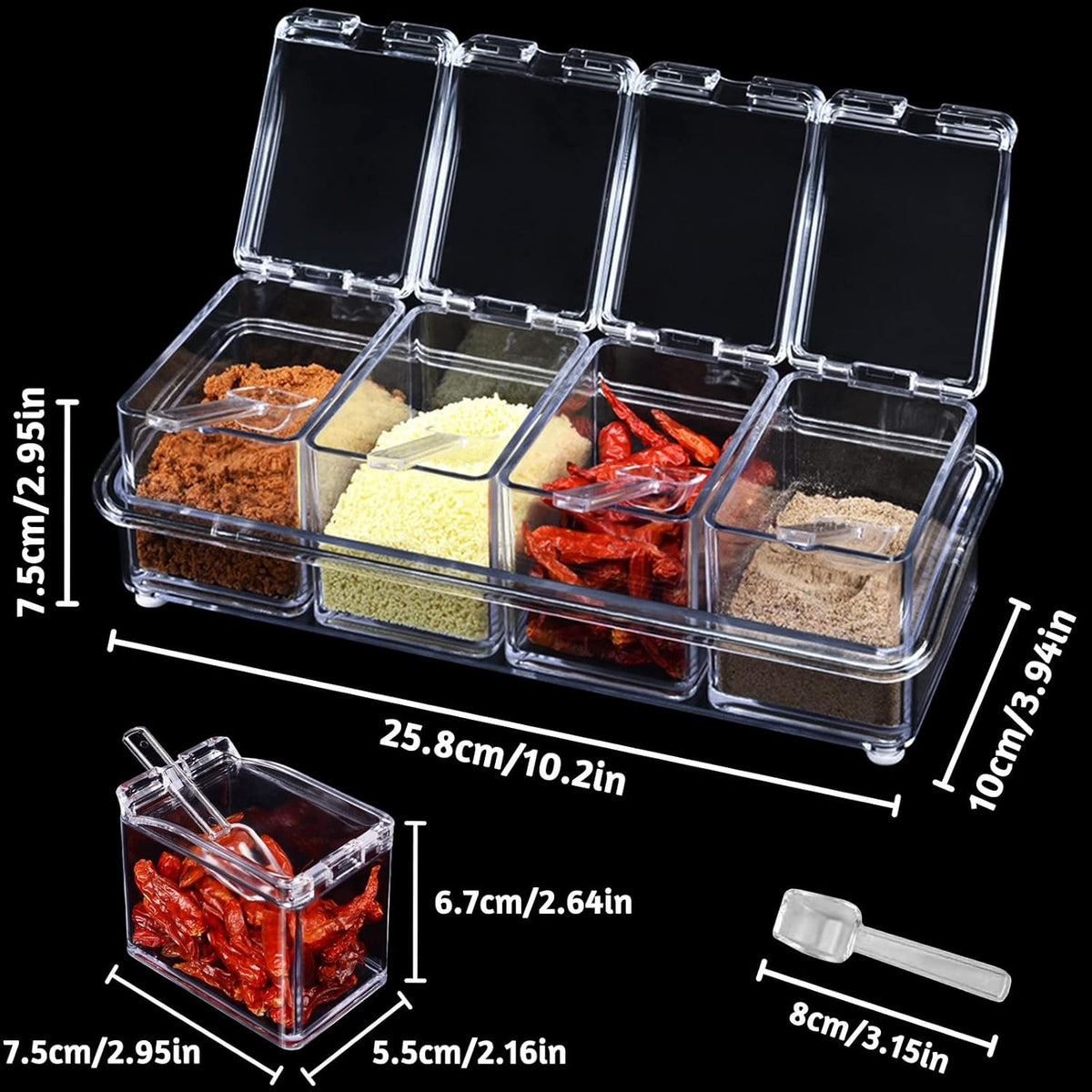 Crystal Seasoning Box – 4 Compartments with Spoons