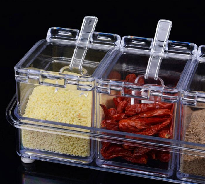 Crystal Seasoning Box – 4 Compartments with Spoons
