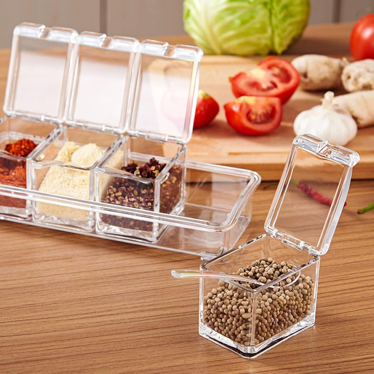 Crystal Seasoning Box – 4 Compartments with Spoons