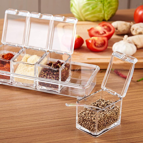 Crystal Seasoning Box – 4 Compartments with Spoons
