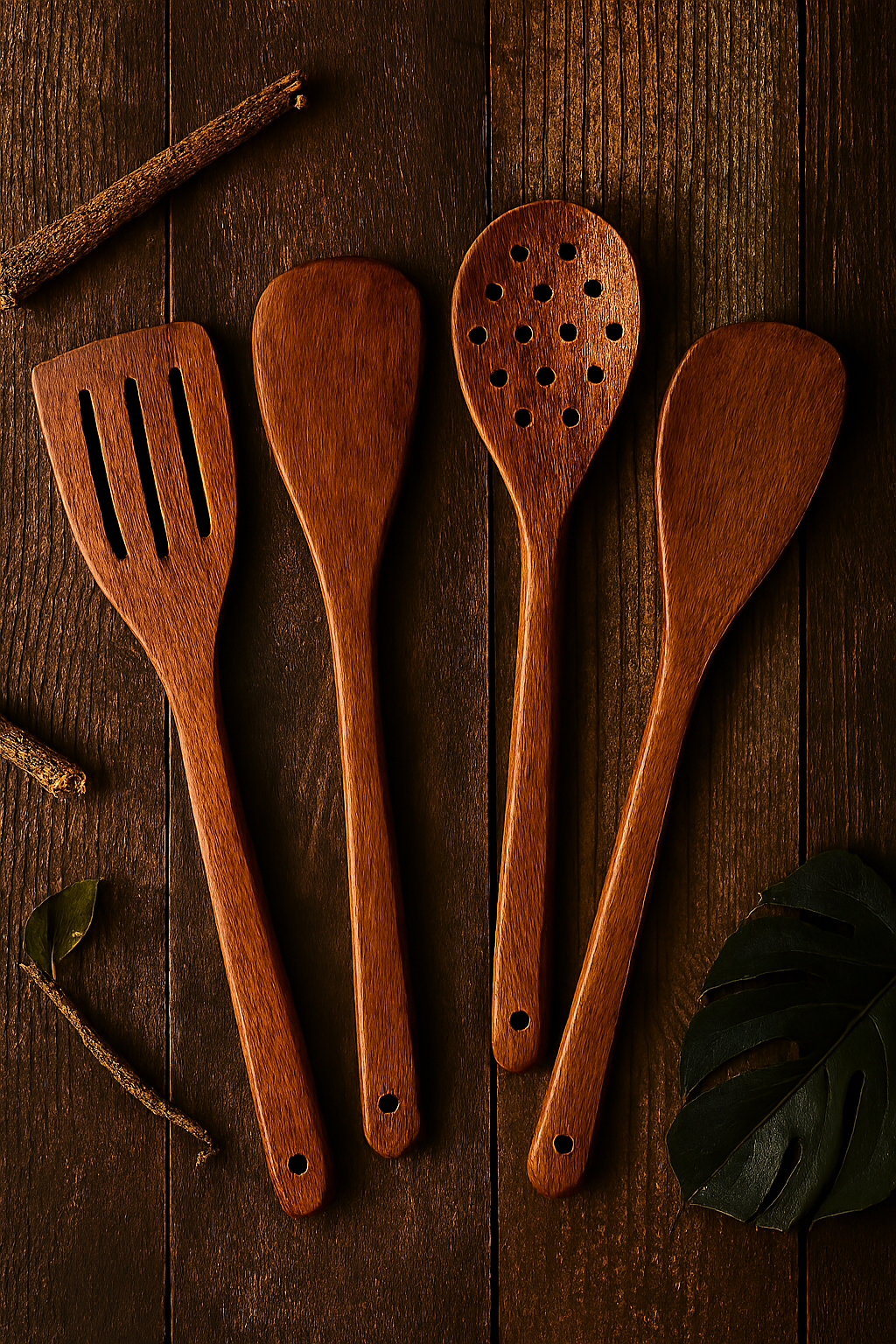 Pack of 4 Wooden Spoon Set – Non-Stick Safe Kitchen Tools