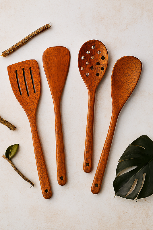 Pack of 4 Wooden Spoon Set – Non-Stick Safe Kitchen Tools