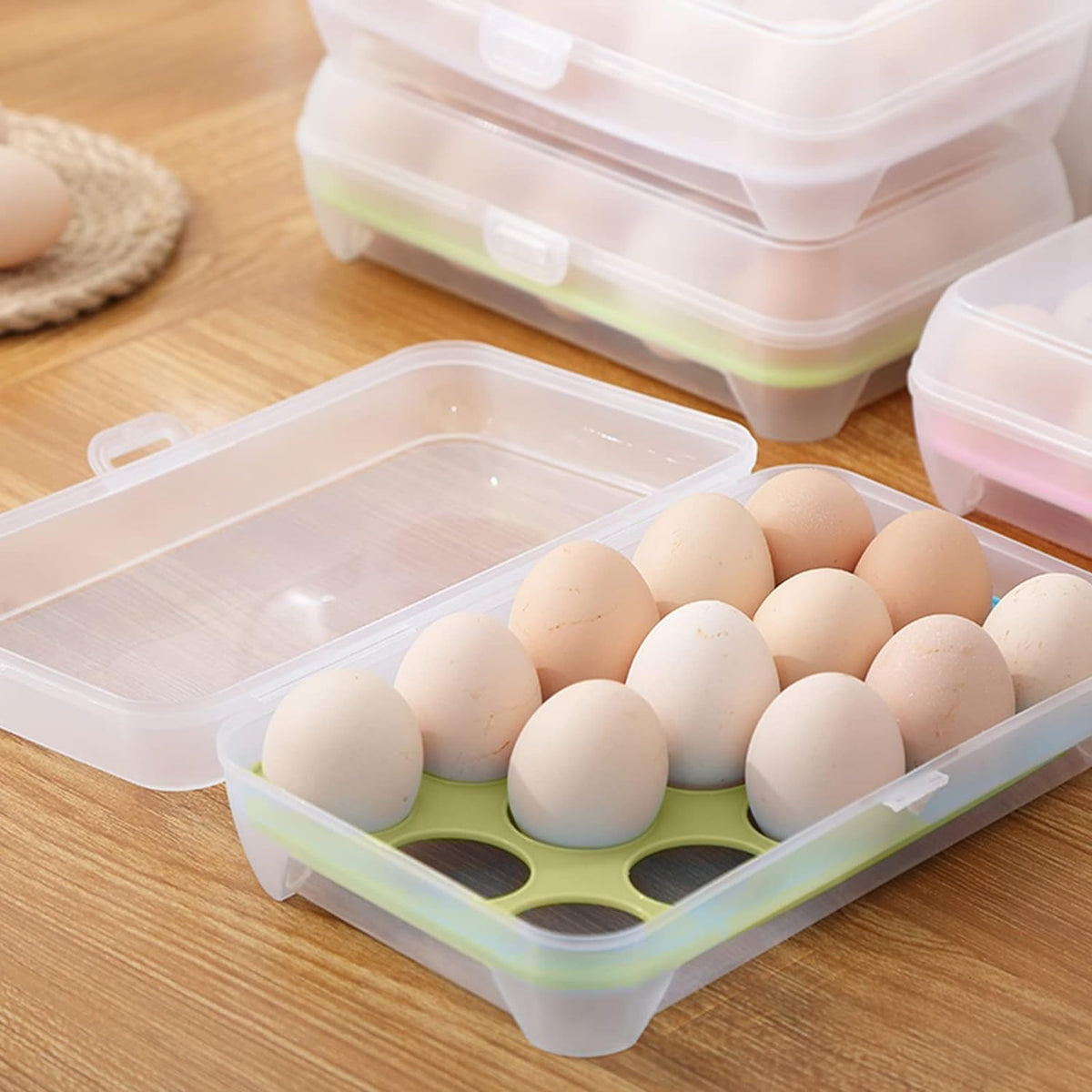 15-Grid Egg Storage Box – Fridge Organizer with Lid