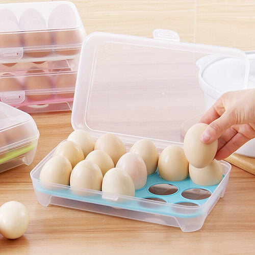 15-Grid Egg Storage Box – Fridge Organizer with Lid